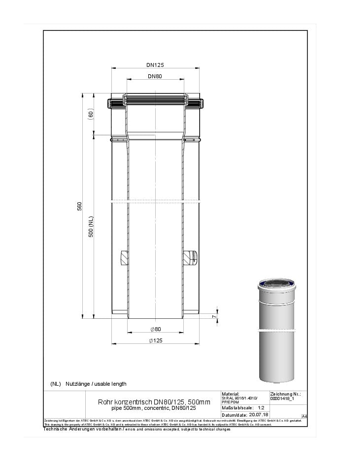 ATEC Abgas Rohr 12,5m flexibel DN 60 kürzbar