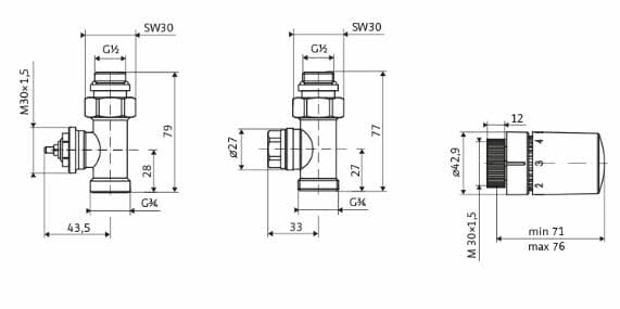 HSK Heizkörper Anschlussset Ventilset Chrom Eckform Duchgangsform