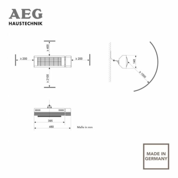 AEG IR Comfort 2024 Infrarot Kurzwellen Heizstrahler 2000 W für Terrasse+Garten